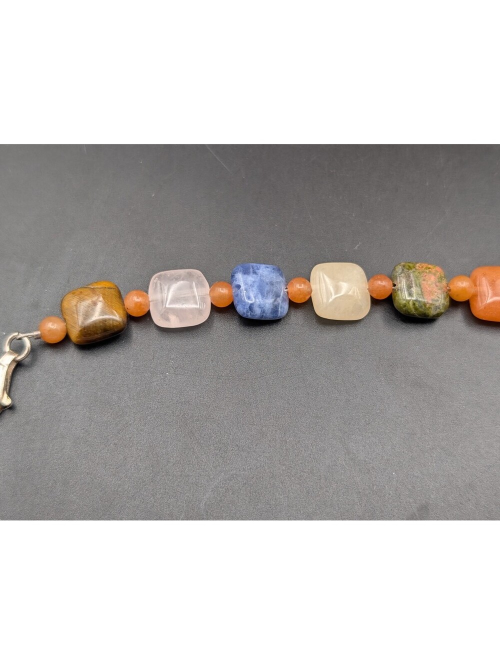 Jay King Multi Stone Square Beads Sterling Silver Clasp Bracelet Vintage - Picture 3 of 7